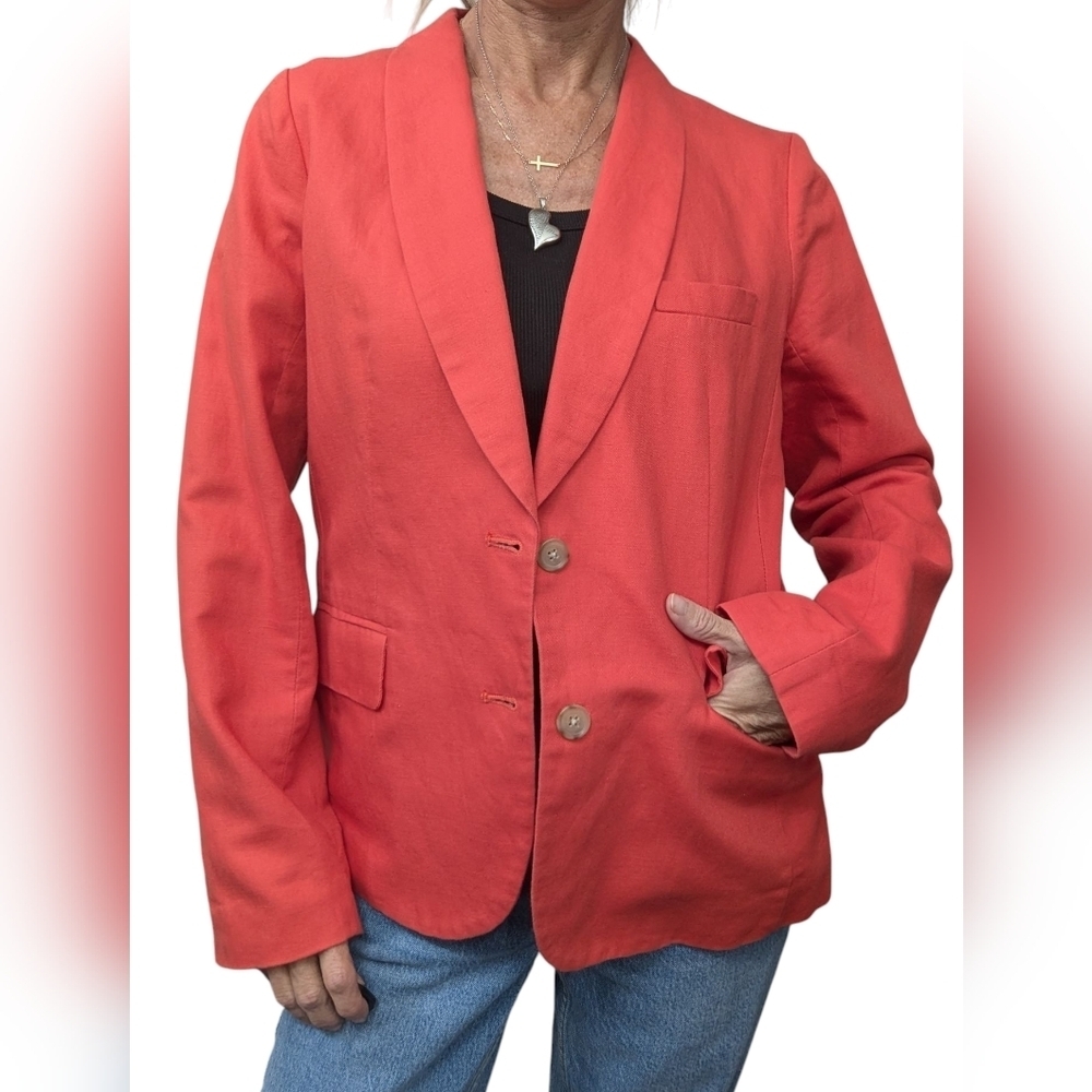 J.Crew Women's Coral Cotton Linen Blazer Classic Career Jacket Size 6